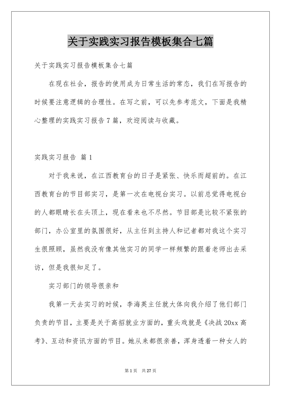 关于实践实习报告模板集合七篇_第1页