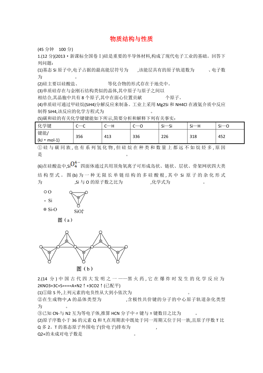 （福建專用）2014版高三化學(xué) 專題檢測(cè)卷（十四） 專題七 物質(zhì)結(jié)構(gòu)與性質(zhì)（含解析）_第1頁