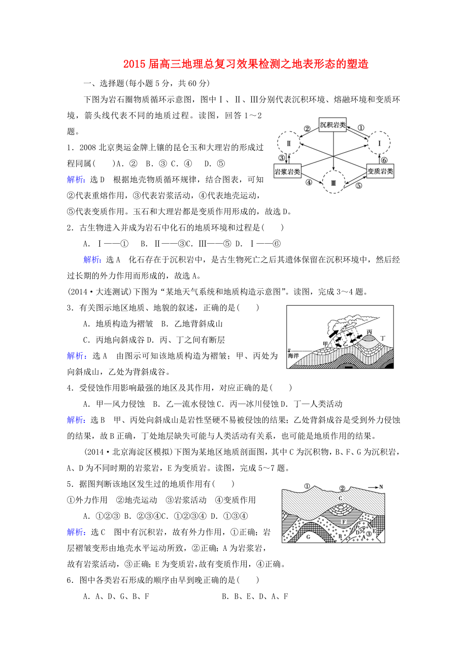 2015屆高考地理總復習 效果檢測 地表形態(tài)的塑造 新人教版_第1頁