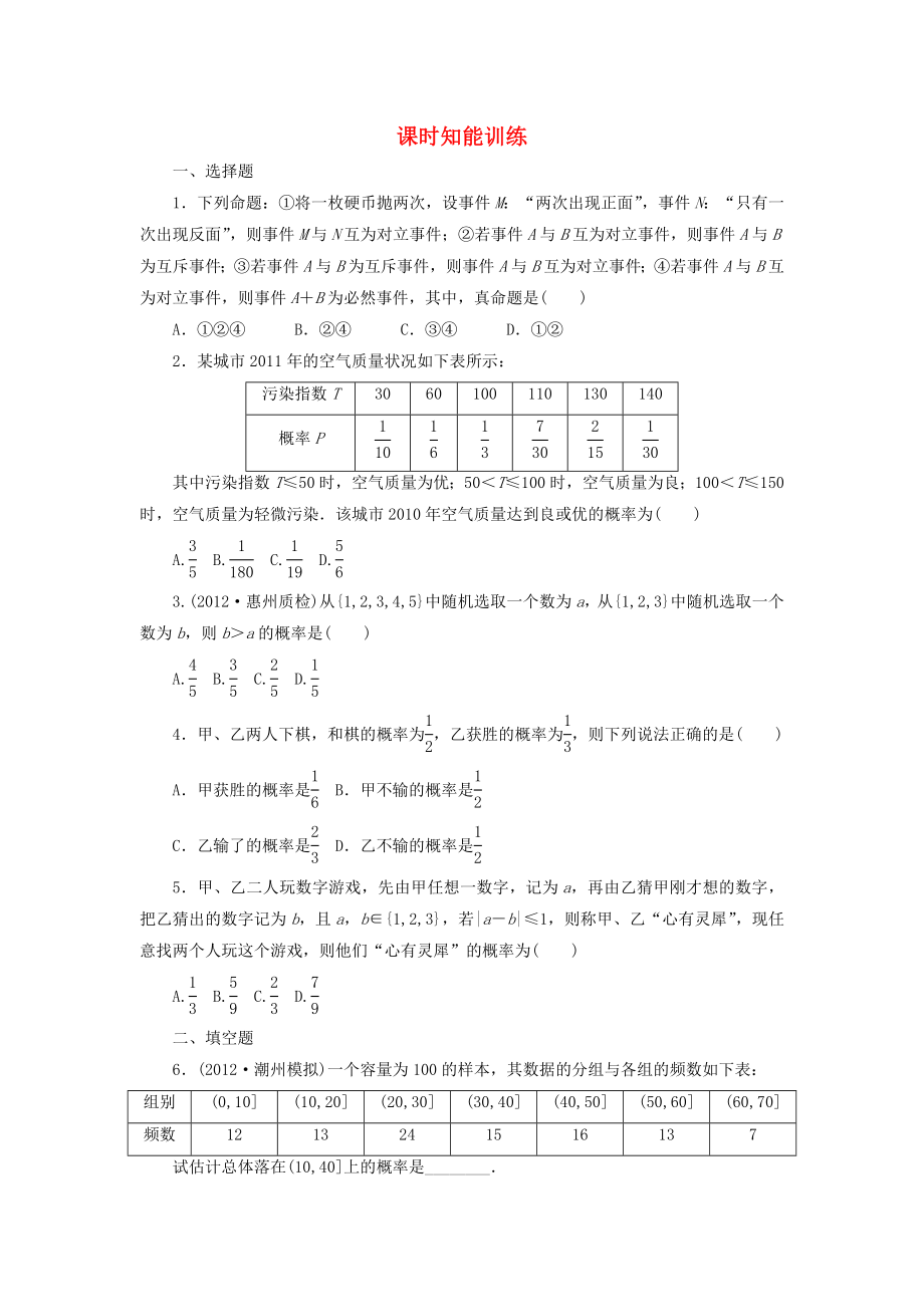 （廣東專用）2013高考數(shù)學(xué)總復(fù)習(xí) 10-1 課時(shí)跟蹤練習(xí) 文（含解析）_第1頁