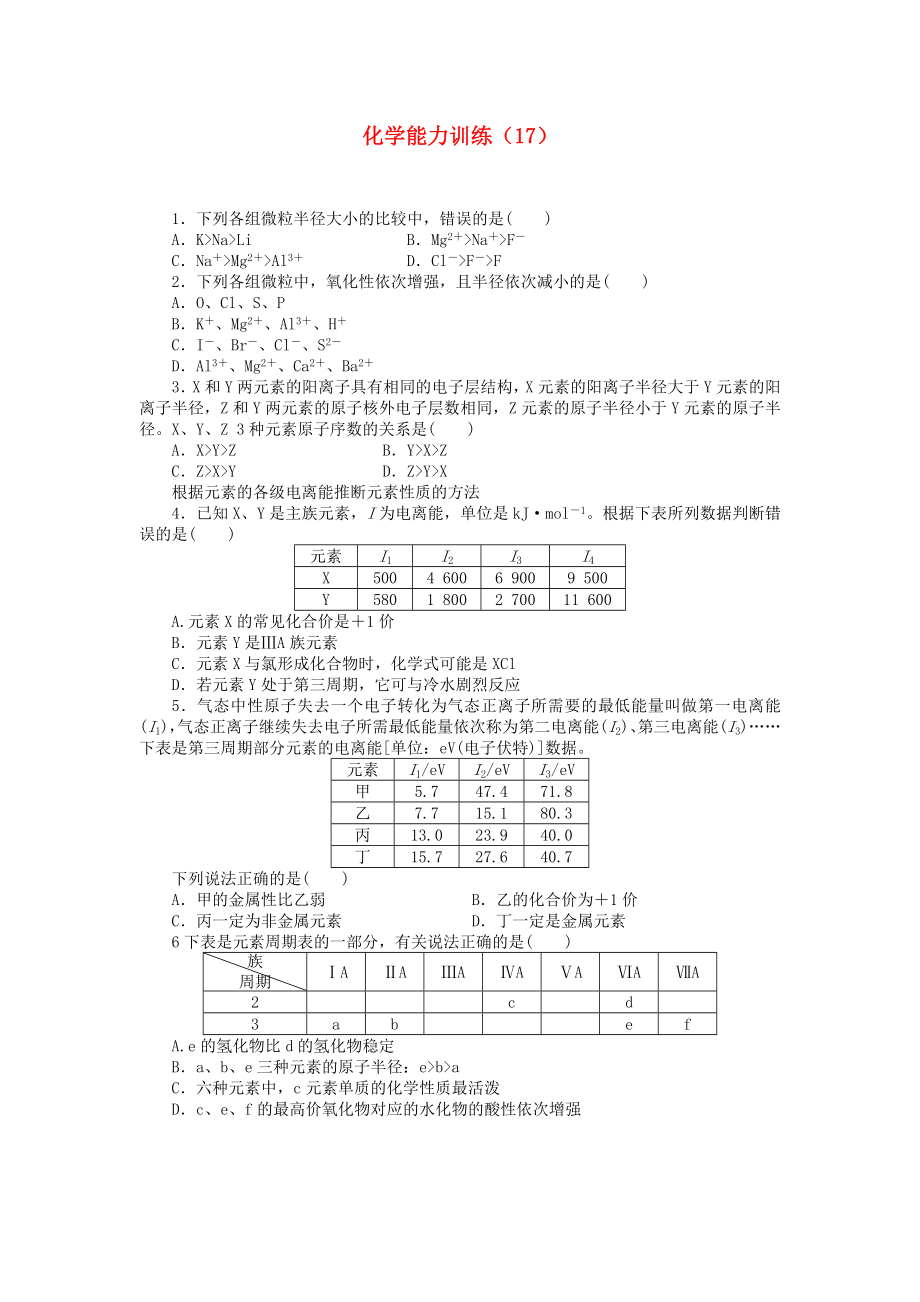 2012-2013學(xué)年高二化學(xué)第一學(xué)期 能力訓(xùn)練（17）_第1頁(yè)