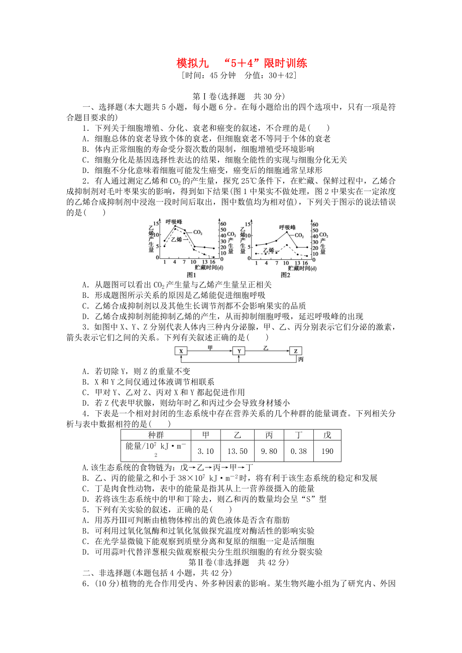 （廣西專用）2013高考生物二輪精練 特色專項訓(xùn)練 模擬九 5＋4 限時訓(xùn)練_第1頁