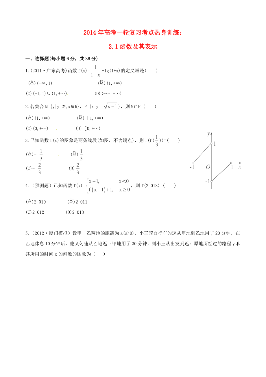 2014年高考數(shù)學一輪復(fù)習 考點熱身訓(xùn)練 2.1函數(shù)及其表示_第1頁