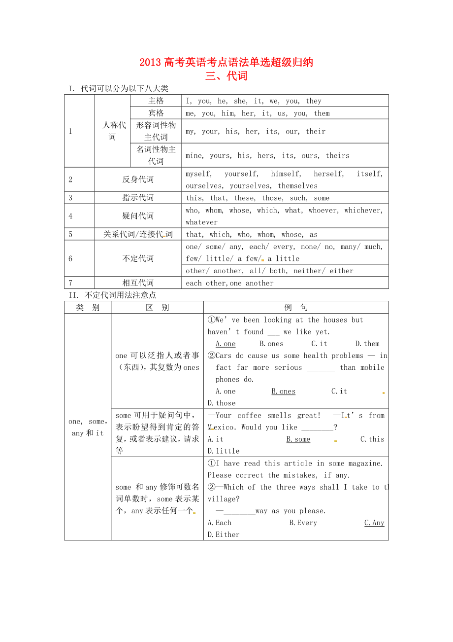 2013屆高考英語(yǔ) 考點(diǎn)語(yǔ)法歸納復(fù)習(xí)題3_第1頁(yè)