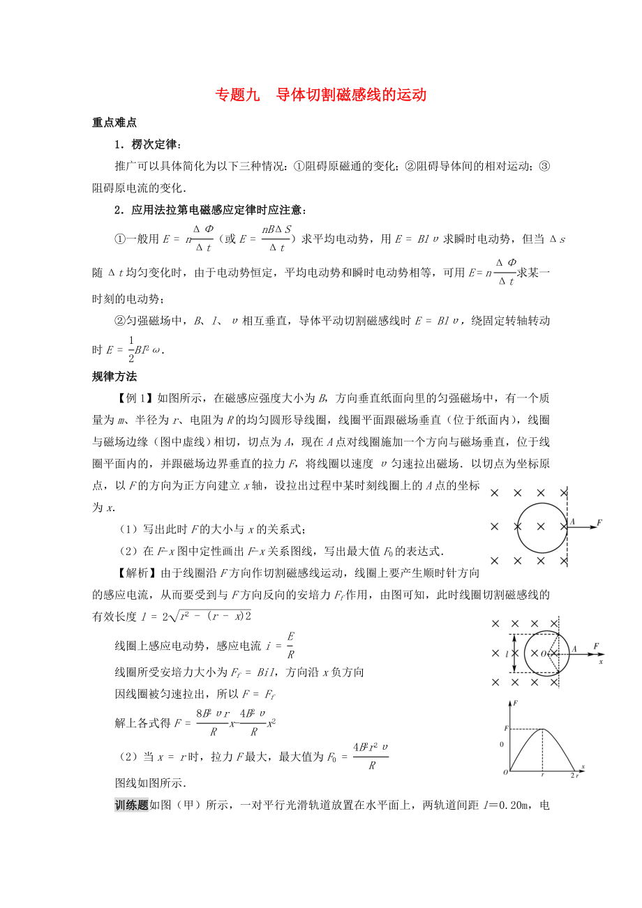 2013高考物理 重點(diǎn)難點(diǎn)例析 專題9 導(dǎo)體切割磁感線的運(yùn)動(dòng)_第1頁(yè)