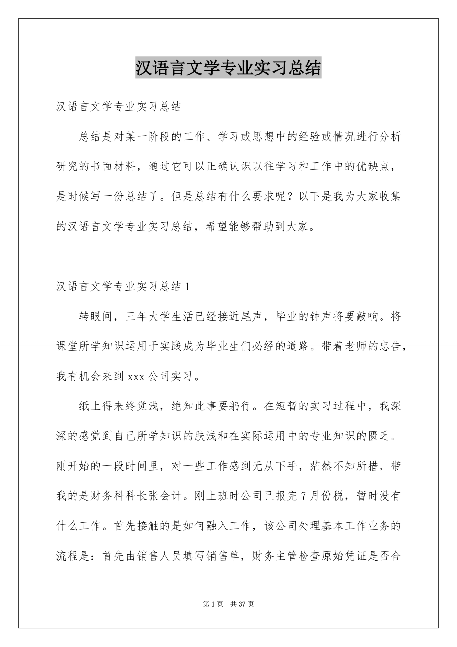 汉语言文学专业实习总结_第1页