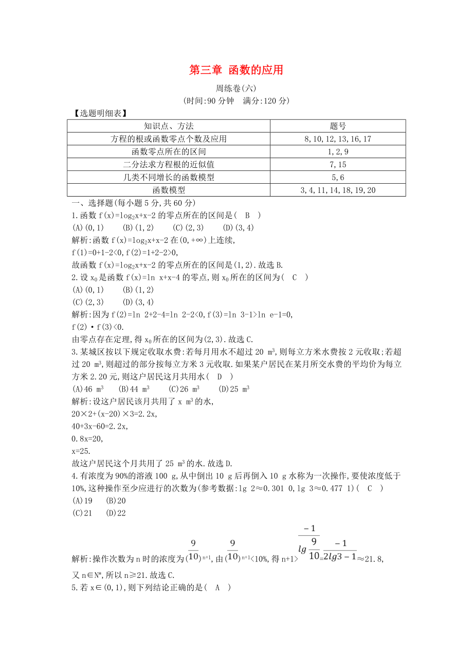 2018-2019學(xué)年高中數(shù)學(xué)第三章函數(shù)的應(yīng)用周練卷六新人教A版必修1_第1頁(yè)