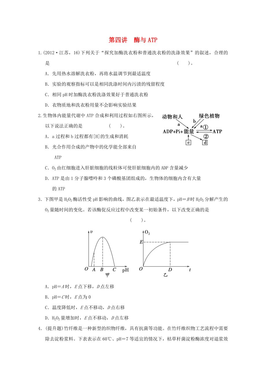 2013高考生物 不失分攻略大全 第四講 酶與ATP_第1頁