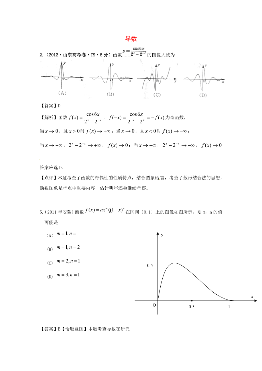 2011-2012年高考数学 真题分类汇编 导数及其应用（含解析）_第1页