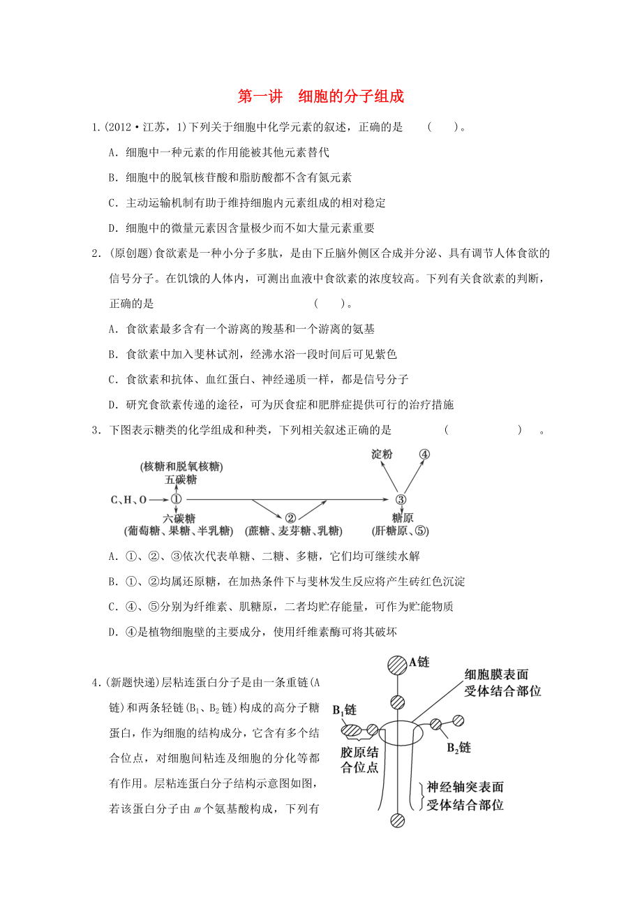 2013高考生物 不失分攻略大全 第一講 細(xì)胞的分子組成_第1頁