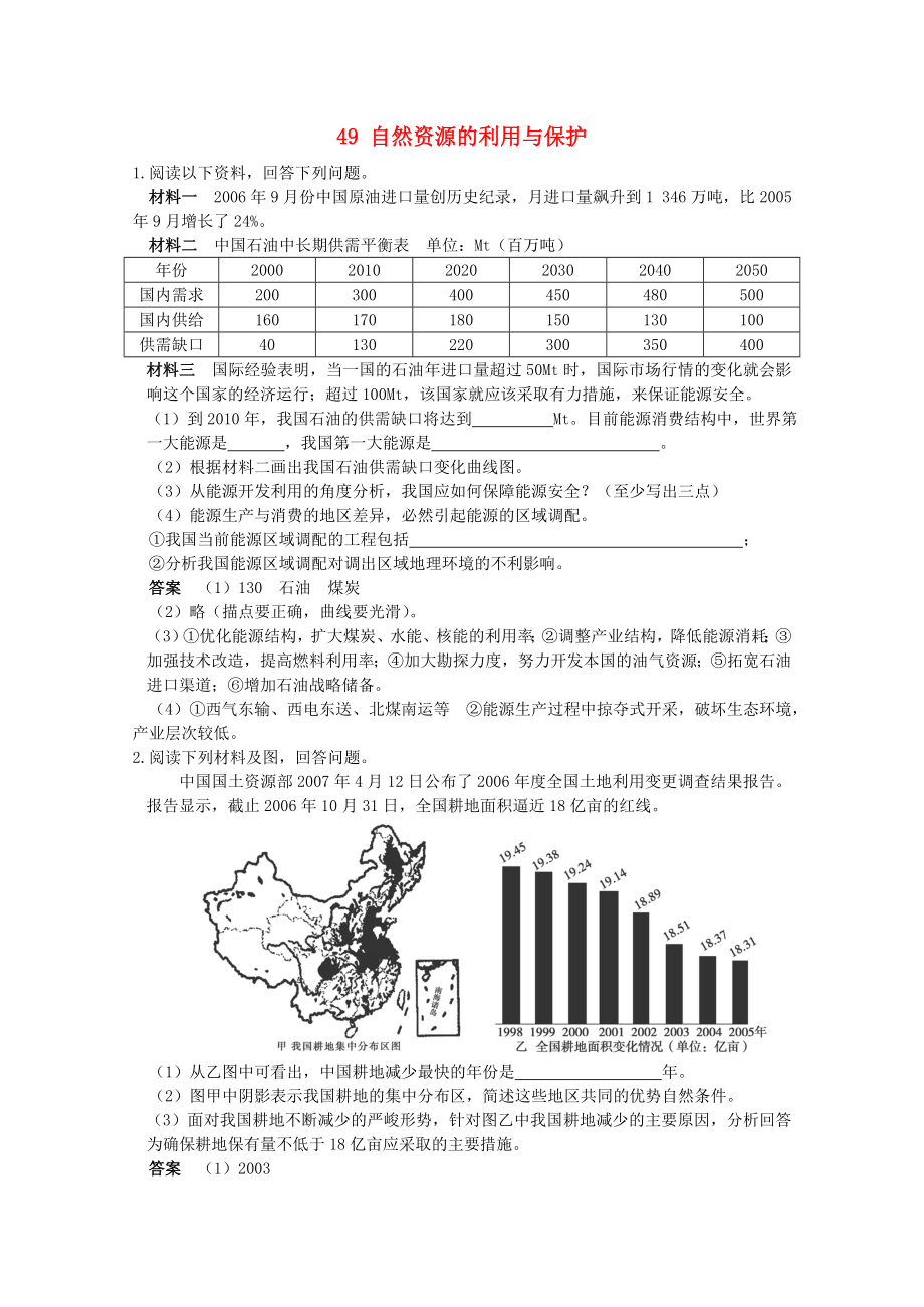 2013高考地理 考前沖刺必考知識點精煉 49 自然資源的利用與保護 新人教版_第1頁