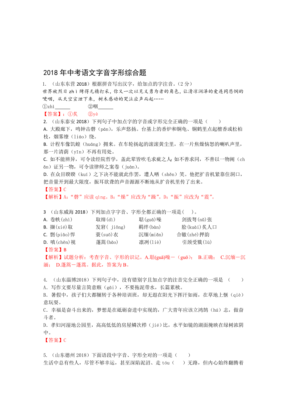 中考语文字音字形综合题名师制作优质教学资料_第1页