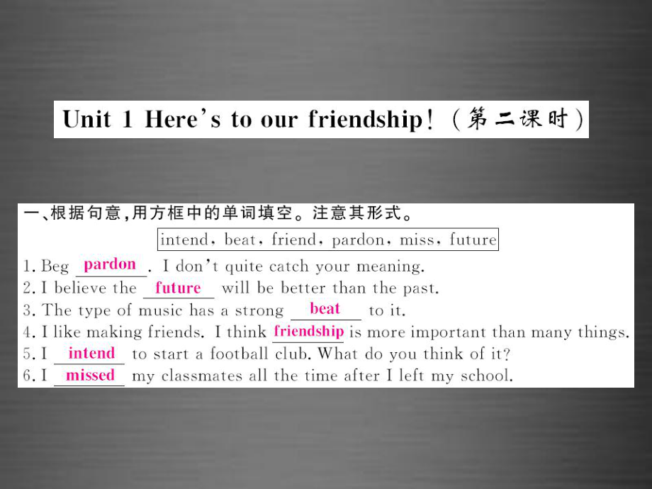 外研初中英語九下《Module 8Unit 1 Here’s to our friendship and the future》PPT (2)課件_第1頁