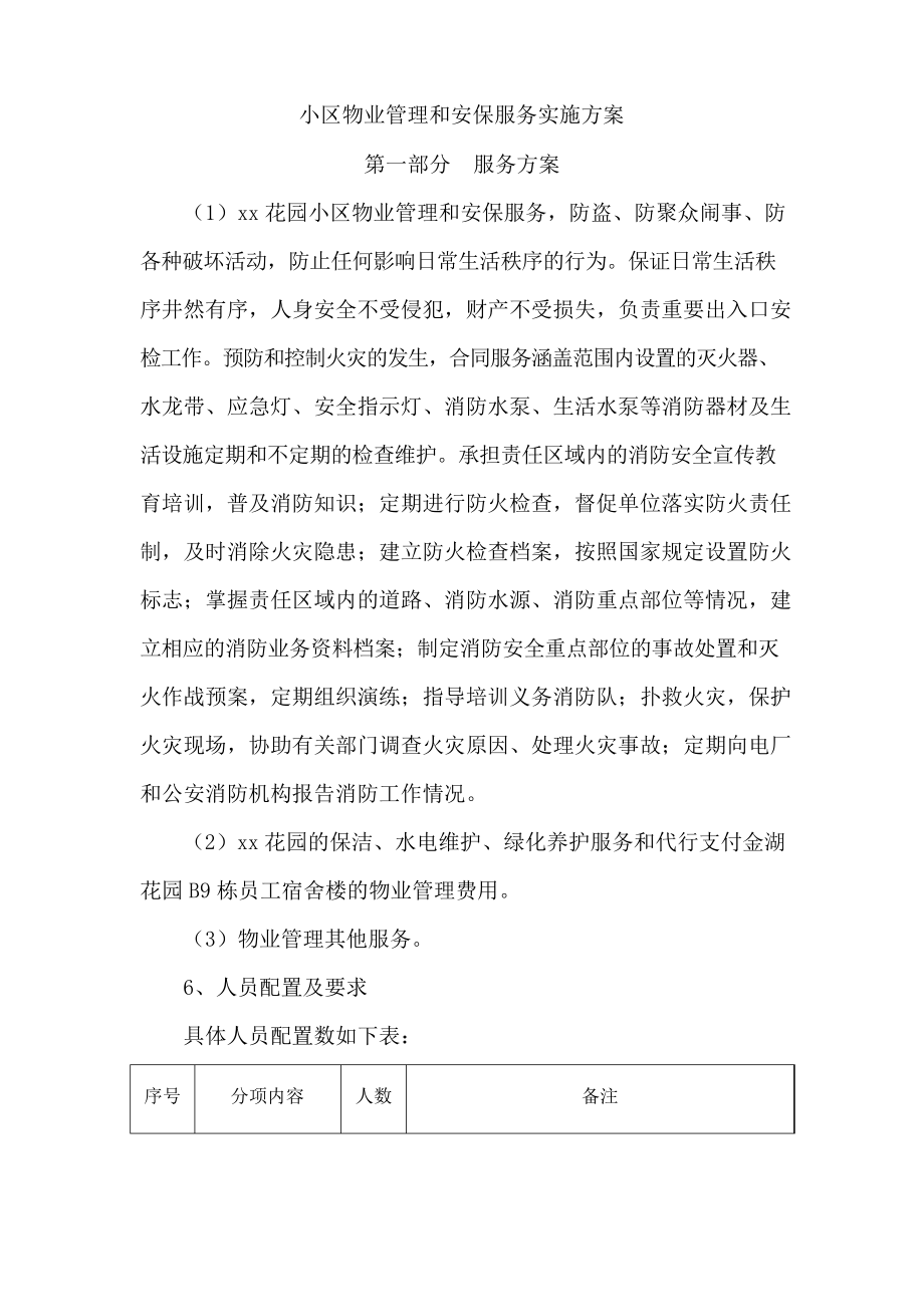 小区物业管理和安保服务实施方案_第1页