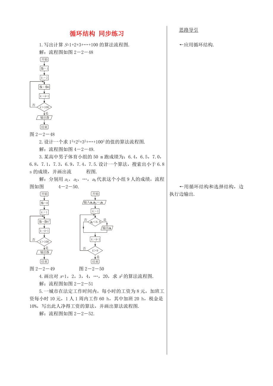 2015高中數(shù)學(xué) 第2章 第2節(jié) 算法的基本結(jié)構(gòu)及設(shè)計(jì) 循環(huán)結(jié)構(gòu)同步練習(xí)（2）北師大版必修3_第1頁