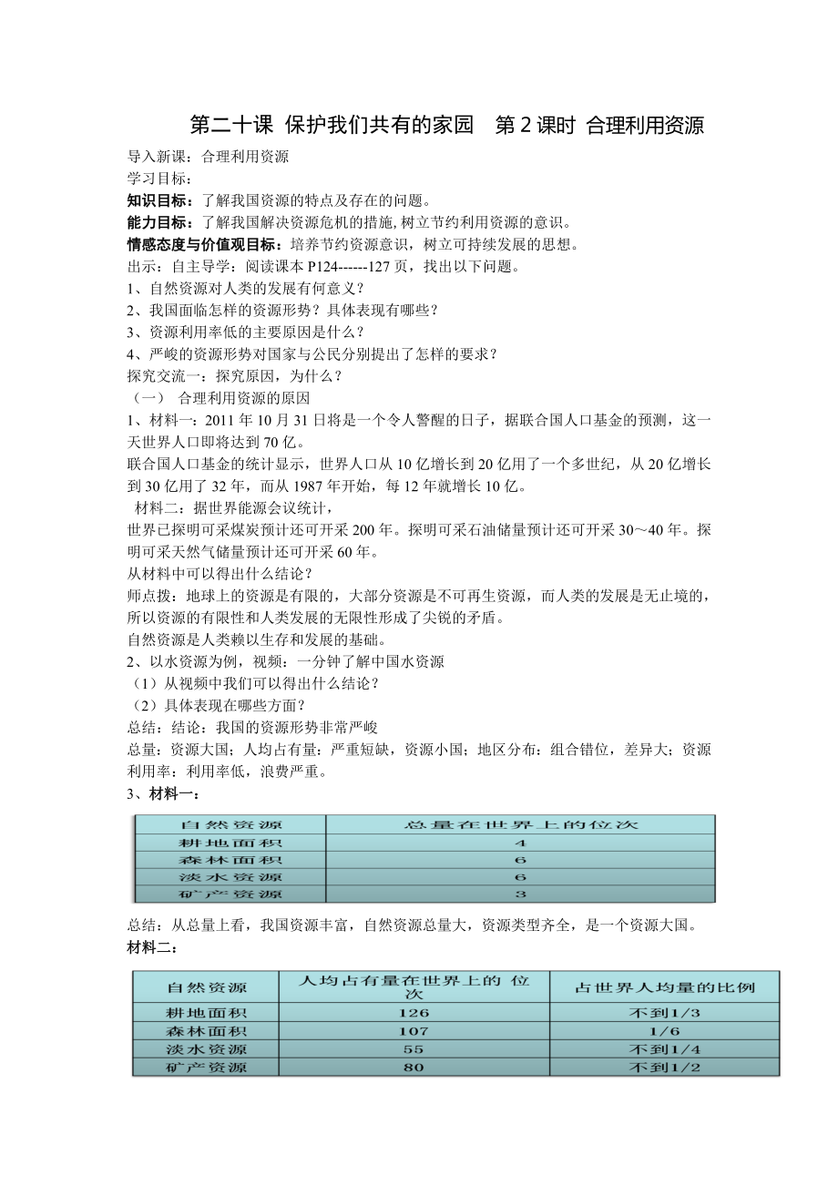 第二十課 保護我們共有的家園 第2課時 合理利用資源_第1頁