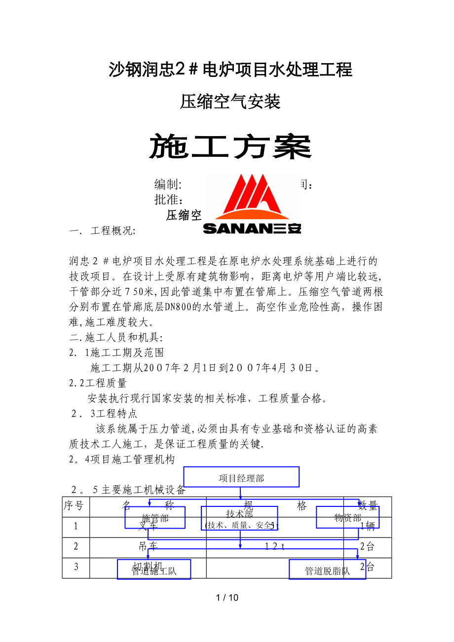 压缩空气施工方案(同名10411)_第1页