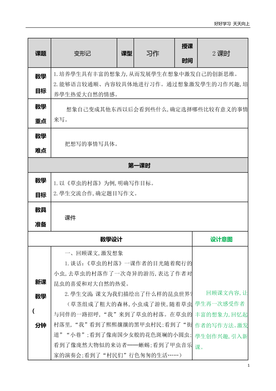 人教部編版小學(xué)語文六年級(jí)上冊(cè)-第一單元《習(xí)作：變形記》-教學(xué)教案-設(shè)計(jì)反思(1)_第1頁