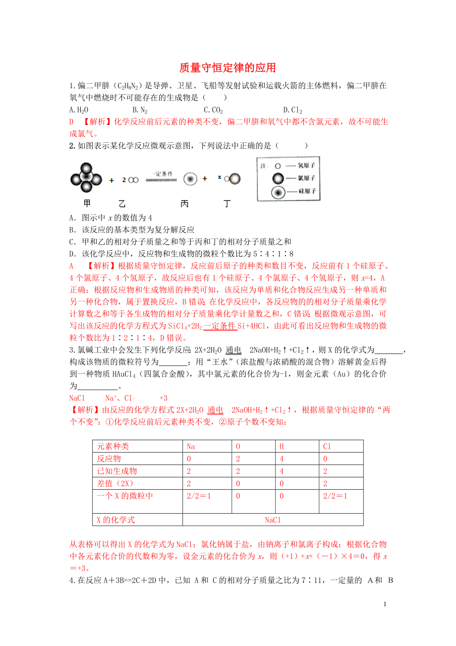 河南省2015中考化学考点拓展 质量守恒定律的应用_第1页