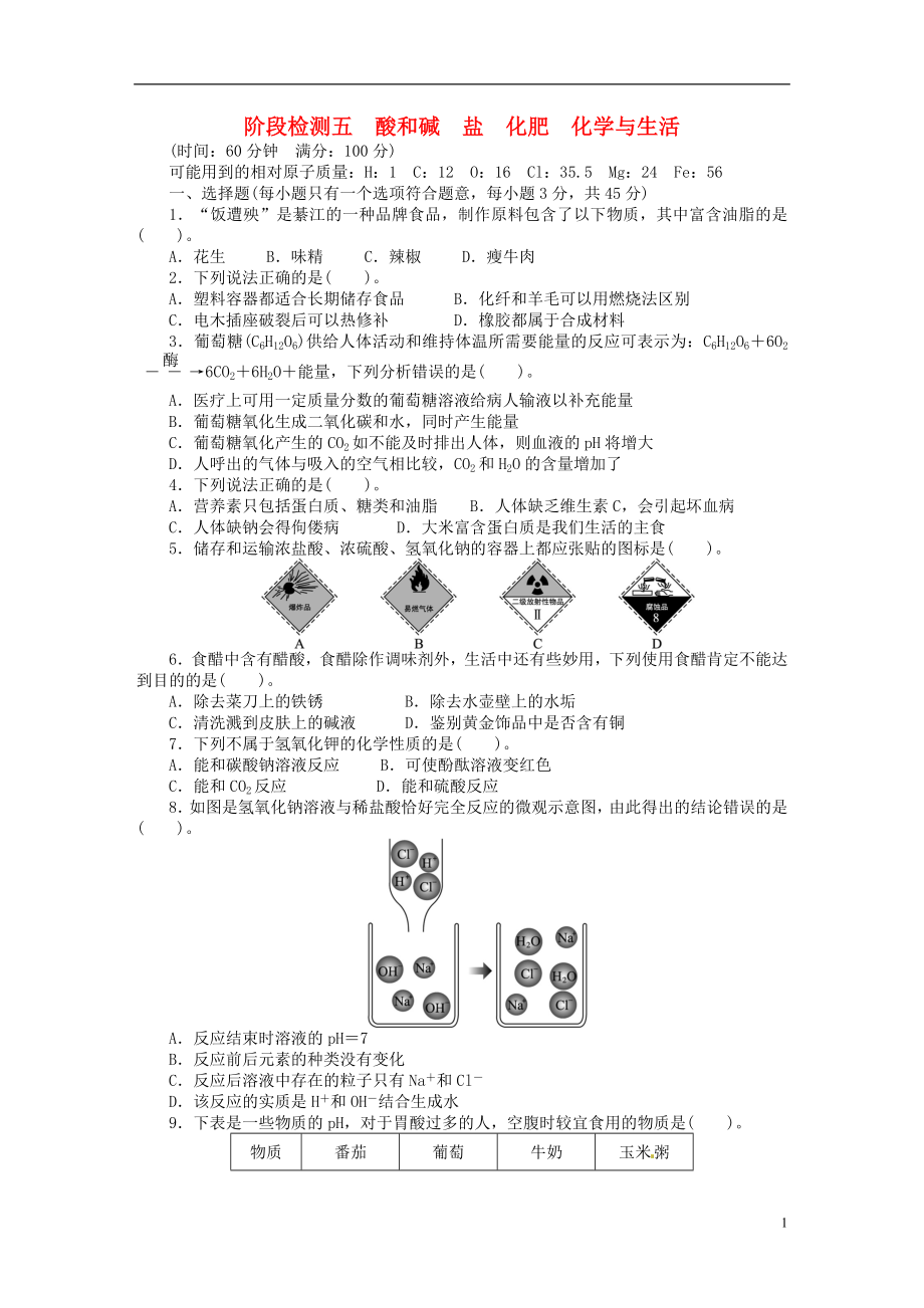 【備考2014 志鴻優(yōu)化設(shè)計】2013版中考化學(xué)總復(fù)習(xí)階段檢測五（含解析） 新人教版_第1頁