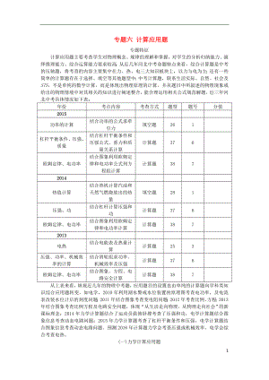 【中考命題研究】河北省2016中考物理 重點(diǎn)題型突破 專題6 計(jì)算應(yīng)用題（無(wú)答案）