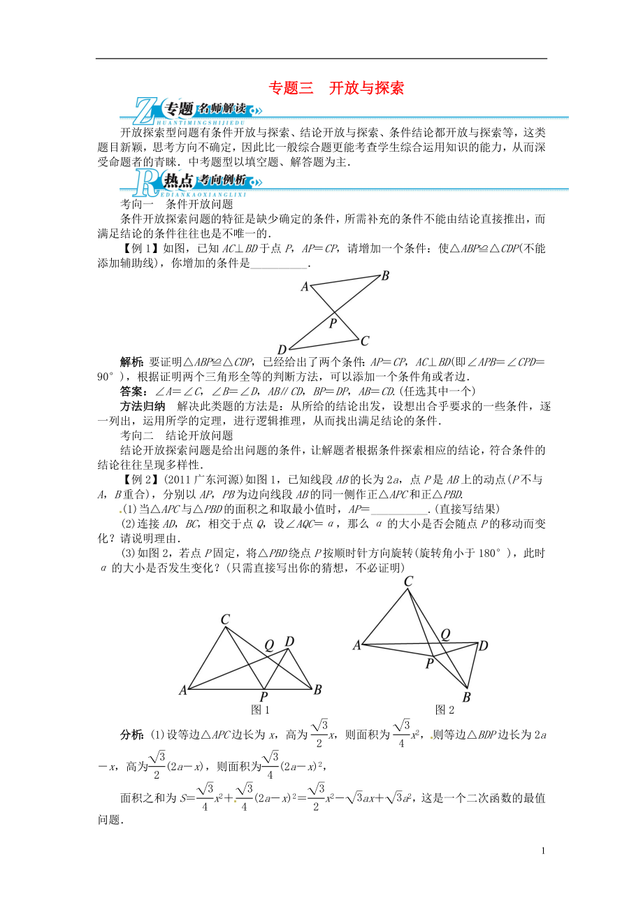 【備考2014 志鴻優(yōu)化設(shè)計(jì)】2013版中考數(shù)學(xué)總復(fù)習(xí) 專(zhuān)題講練 專(zhuān)題三 開(kāi)放與探索（含解析） 新人教版_第1頁(yè)