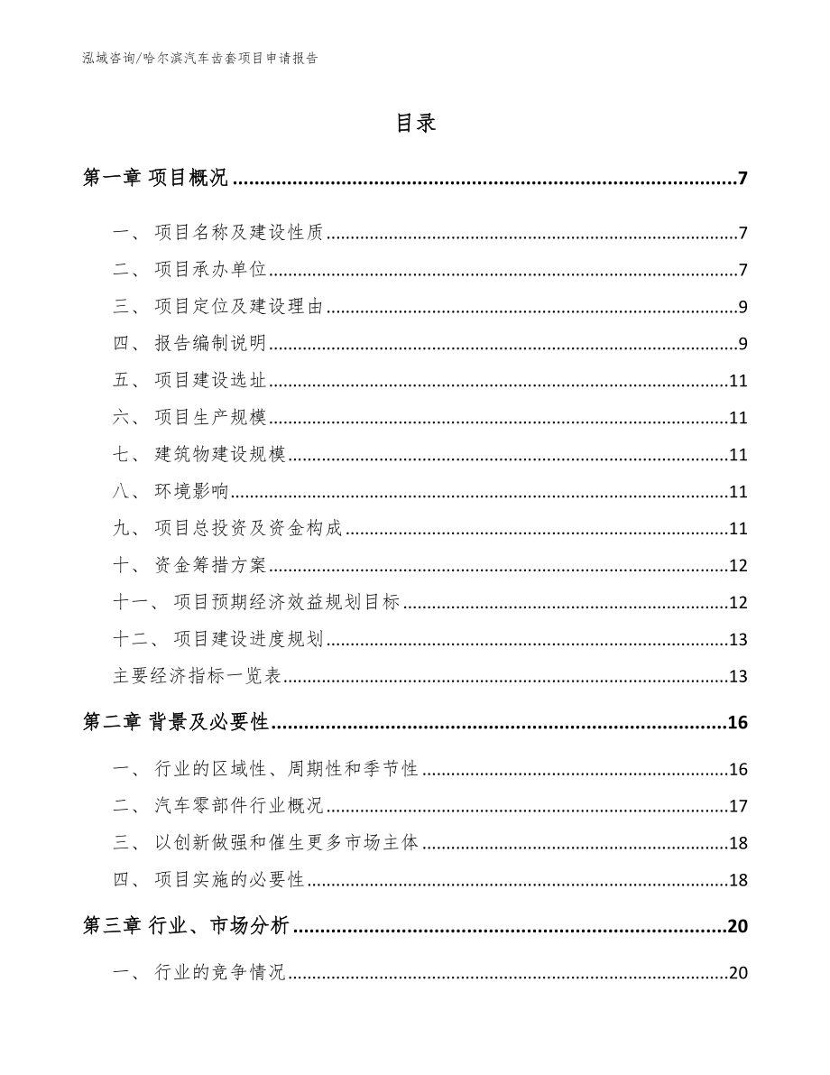 哈尔滨汽车齿套项目申请报告（范文模板）_第1页