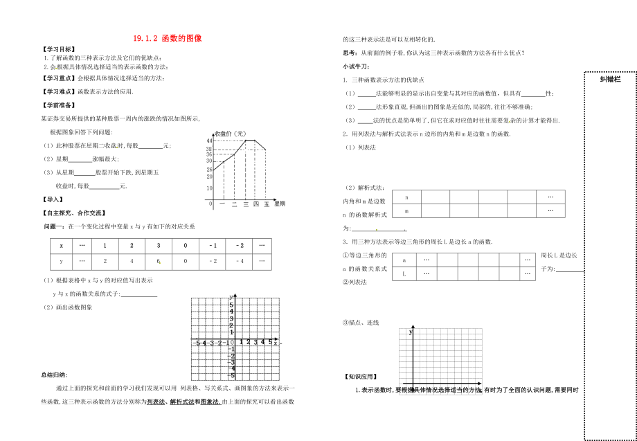 内蒙古准格尔旗第十中学八年级数学下册 19.1.2 函数的图像（第2课时）导学案（无答案）（新版）新人教版_第1页