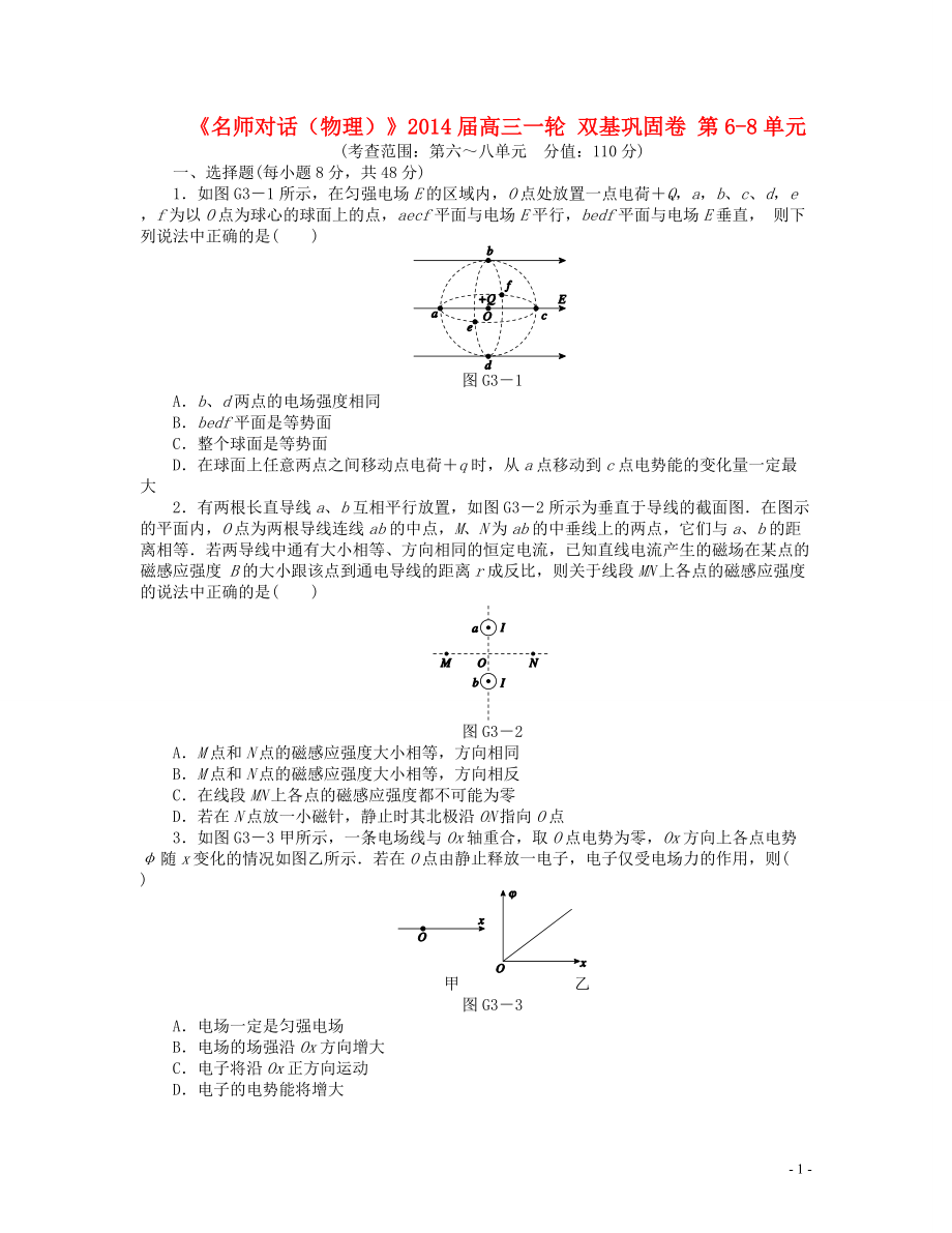 【名師對(duì)話】2014屆高三物理一輪 雙基鞏固卷 第6-8單元_第1頁(yè)