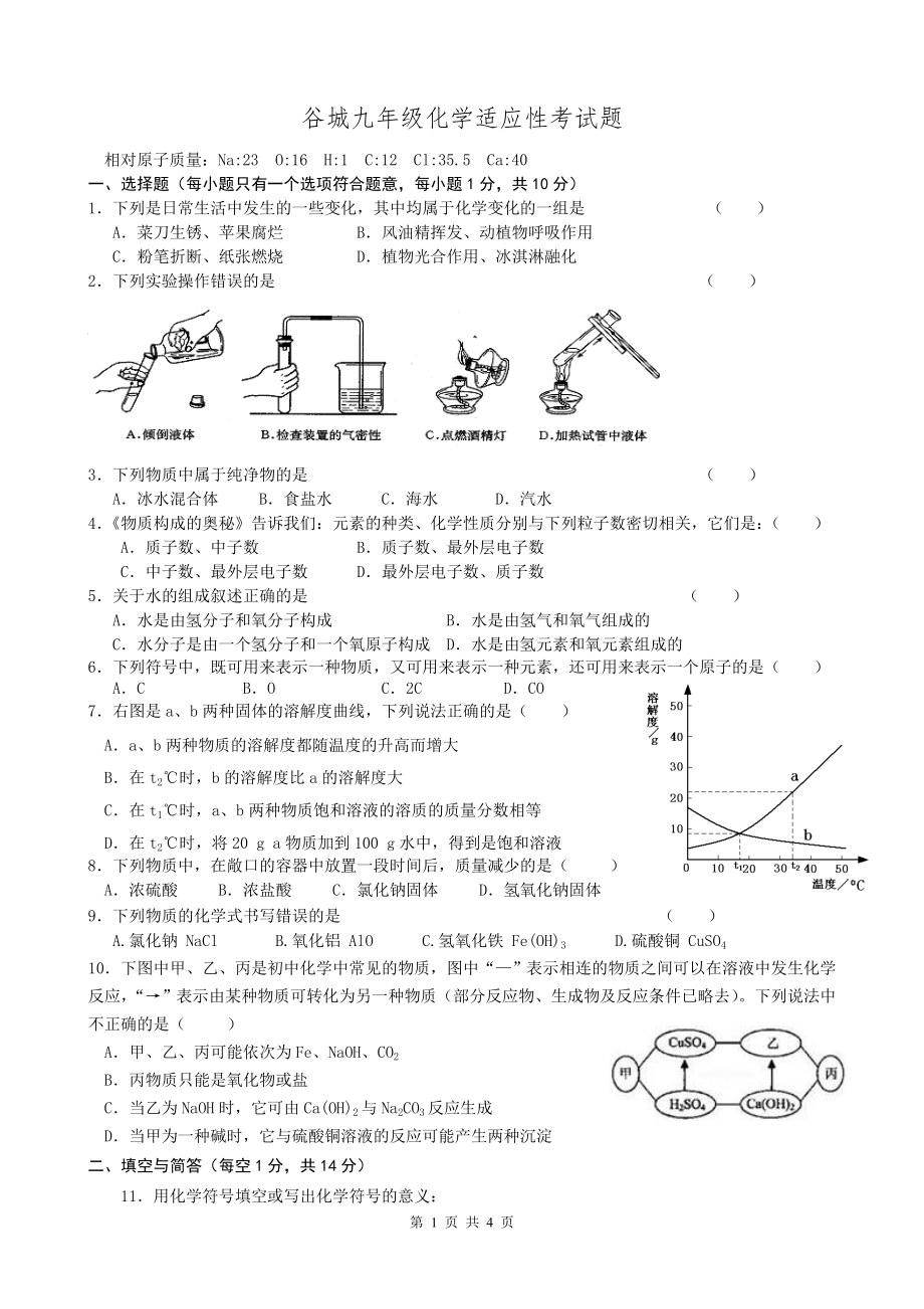 谷城适应性考试题_第1页