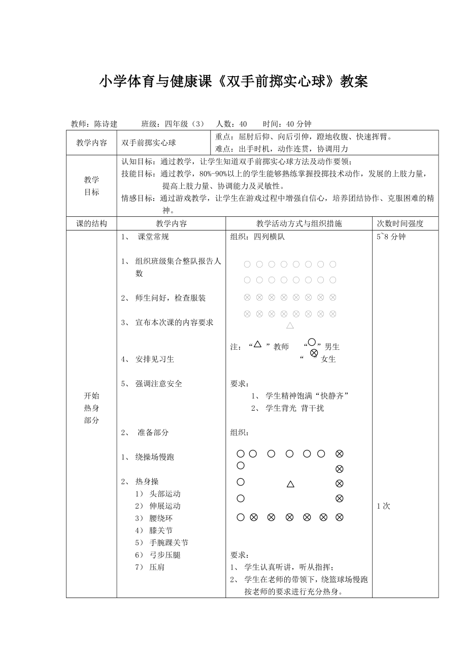 小學(xué)體育與健康課《雙手前擲實(shí)心球》教案_第1頁(yè)