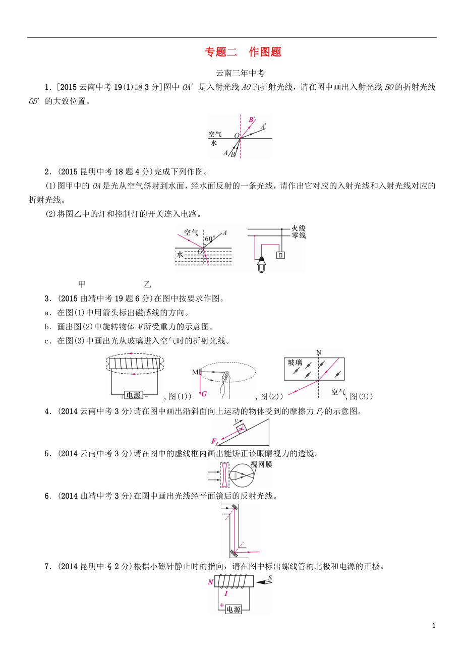 【中考命題研究】（云南）2016中考物理 專題二 作圖題_第1頁