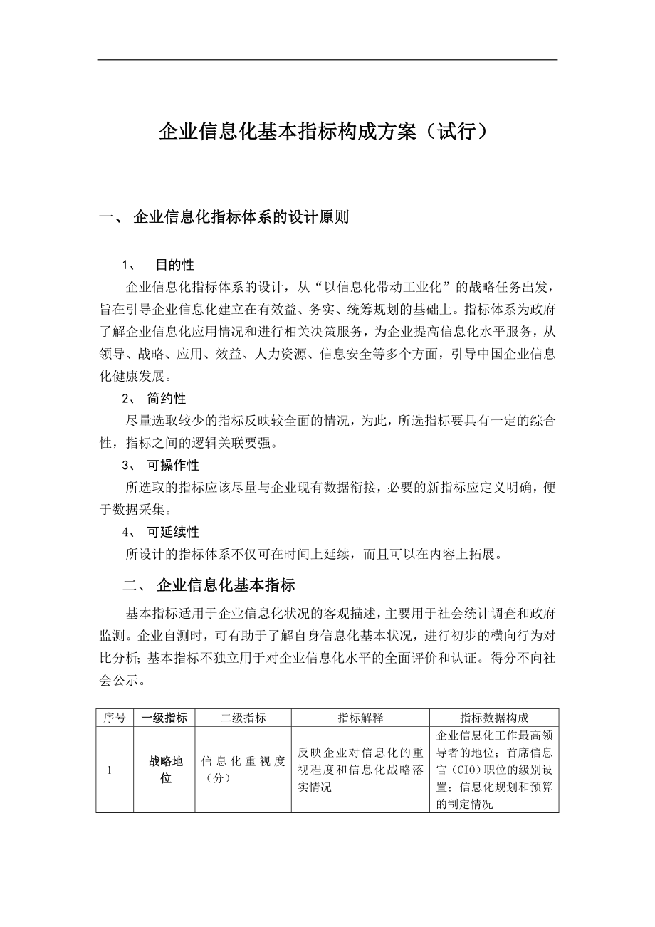 企业信息化指标构成方案说明(doc 19)_第1页