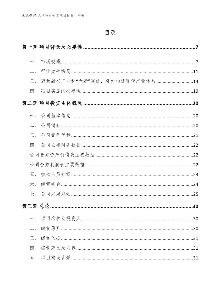 大同钢材研发项目投资计划书【参考模板】_第1页