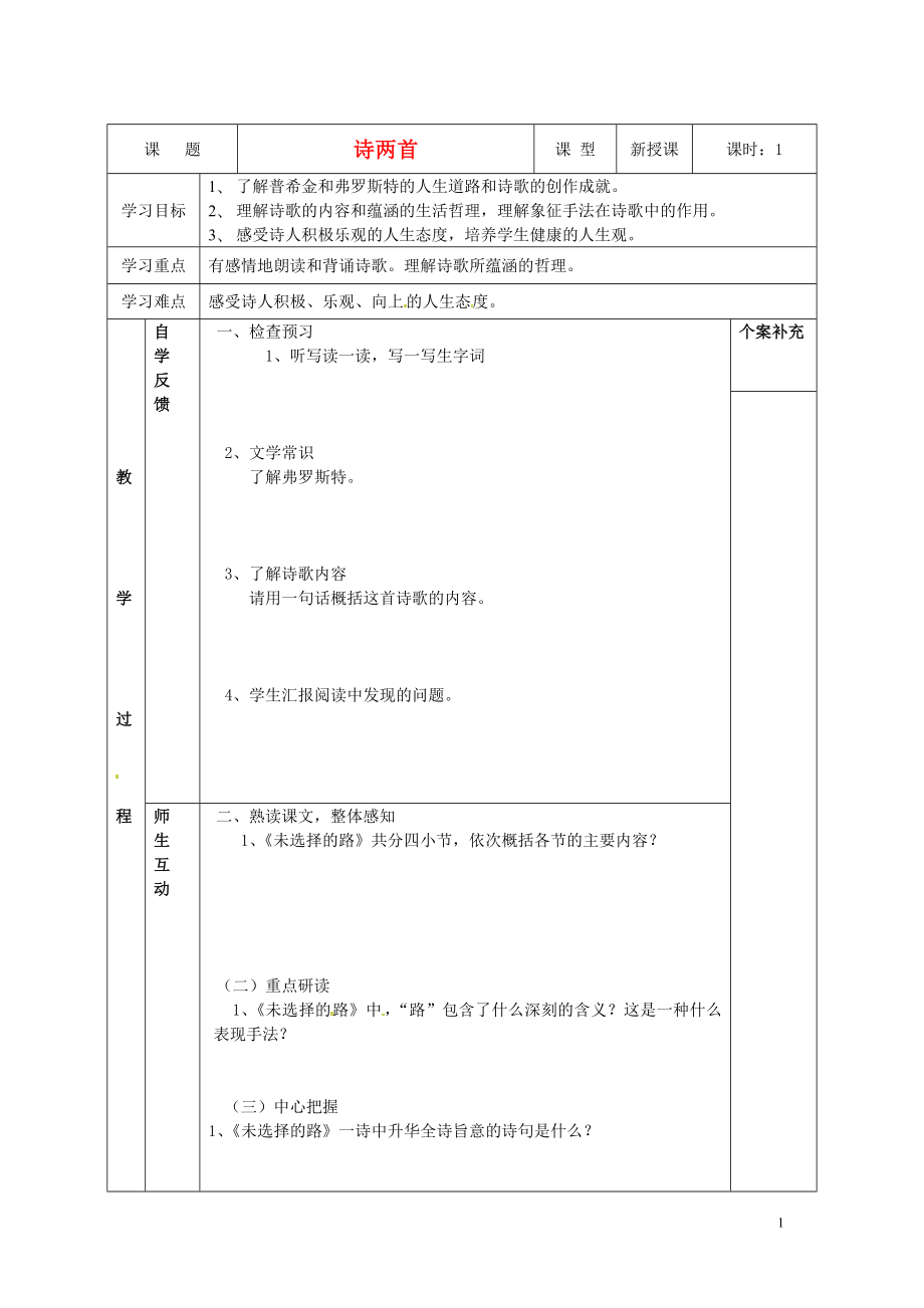 天津市葛沽第三中學(xué)2014-2015學(xué)年七年級(jí)語(yǔ)文下冊(cè) 第4課 詩(shī)兩首（第2課時(shí)）學(xué)案（無(wú)答案） 新人教版_第1頁(yè)