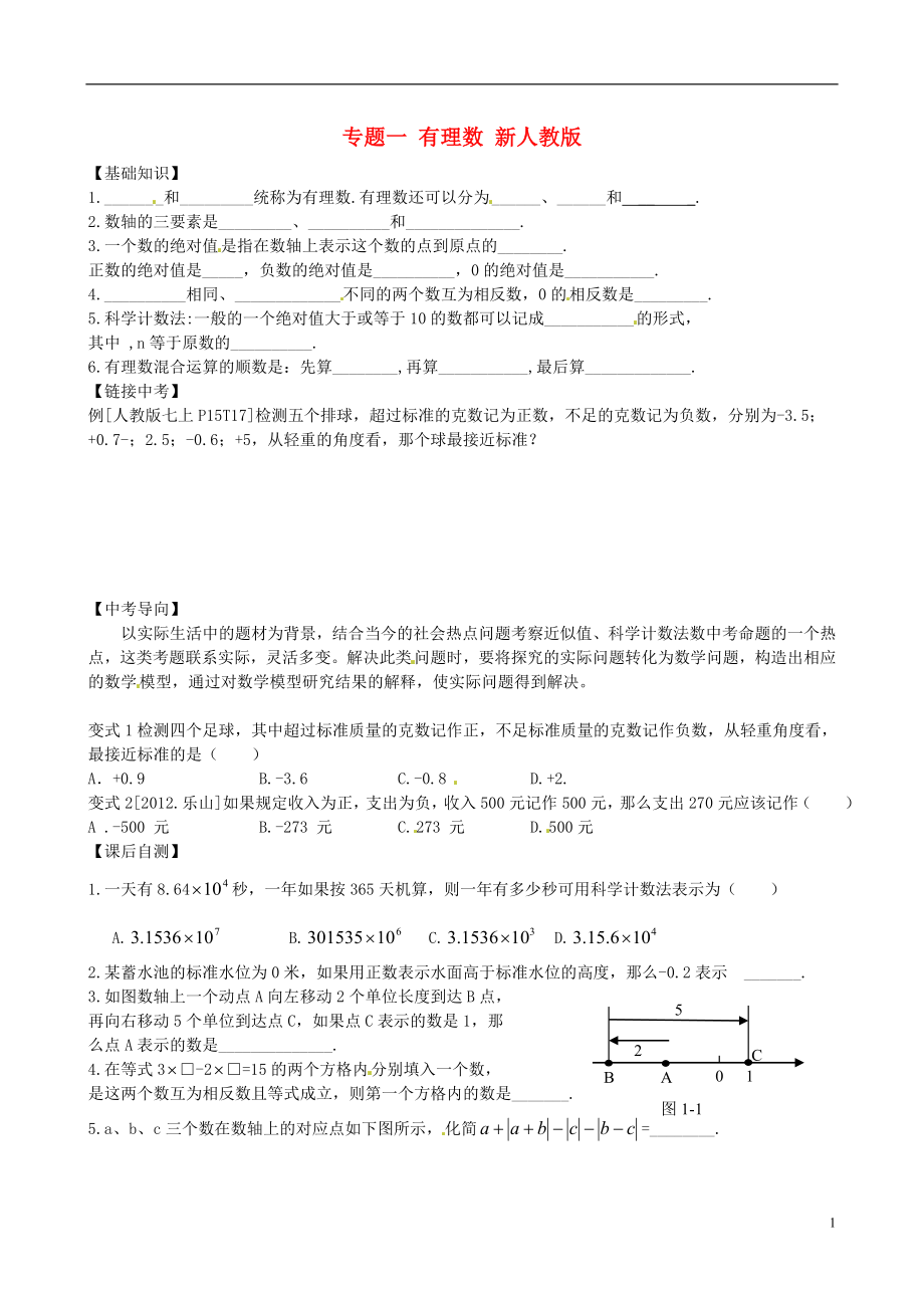 內(nèi)蒙古鄂爾多斯市東勝區(qū)培正中學2013屆中考數(shù)學專題復習 專題一 有理數(shù)（無答案） 新人教版_第1頁