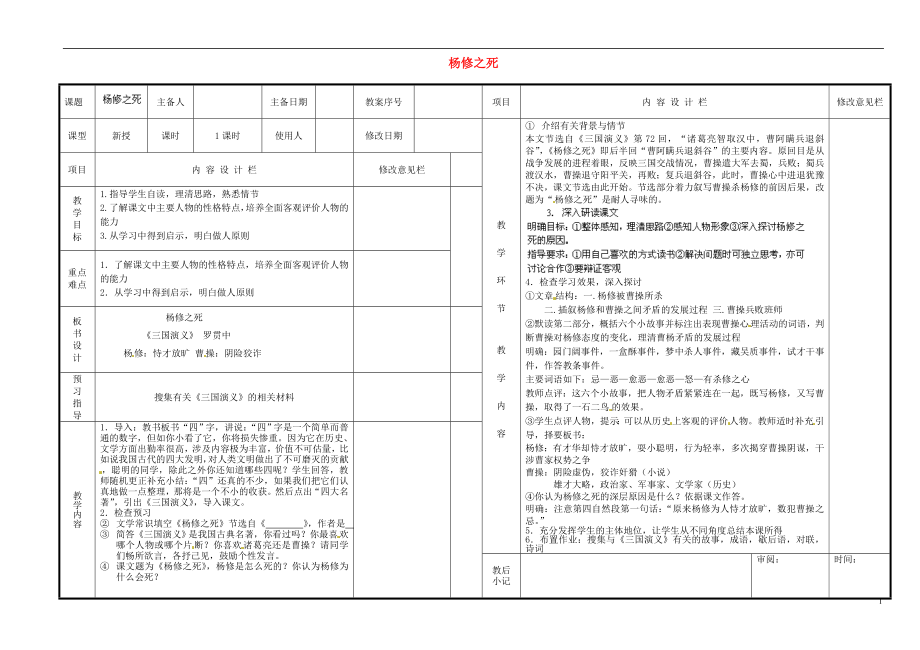 山東省淄博淄川區(qū)磁村鎮(zhèn)中學(xué)2015屆中考語(yǔ)文一輪復(fù)習(xí) 楊修之死學(xué)案（無(wú)答案）_第1頁(yè)