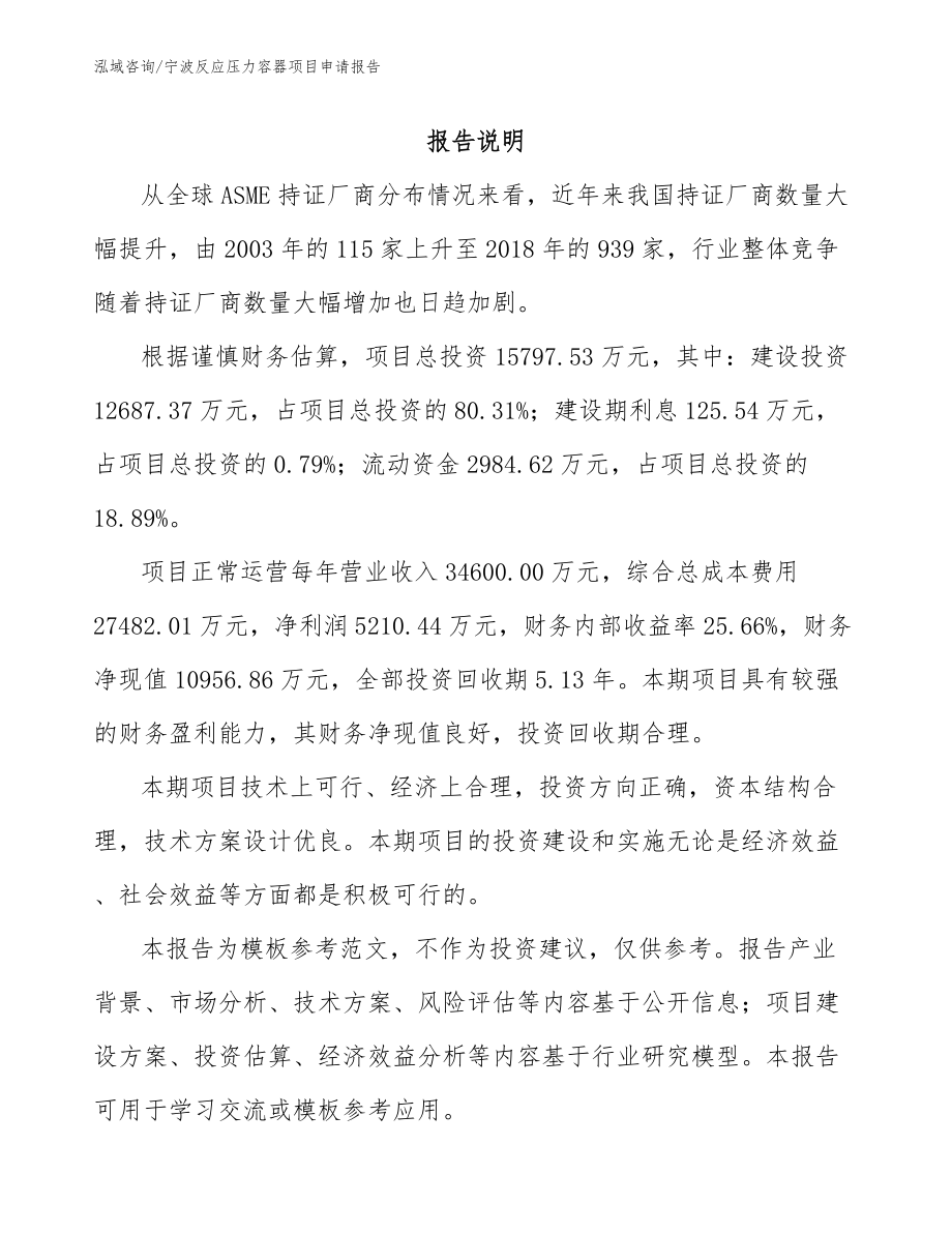 宁波反应压力容器项目申请报告_第1页