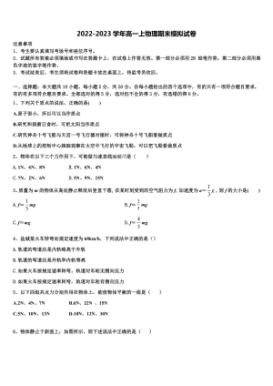 2022-2023学年杭州外国语学校物理高一上期末质量跟踪监视模拟试题含解析
