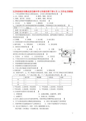 江蘇省南京市溧水縣孔鎮(zhèn)中學(xué)七年級(jí)生物下冊(cè) 6月11日作業(yè)（無答案） 蘇教版