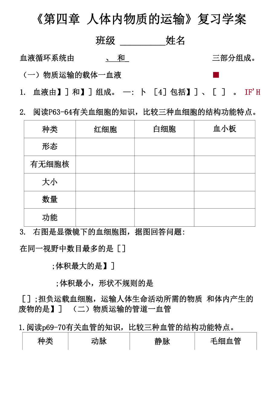 《第四章人體內(nèi)物質(zhì)的運(yùn)輸》復(fù)習(xí)學(xué)案_第1頁(yè)