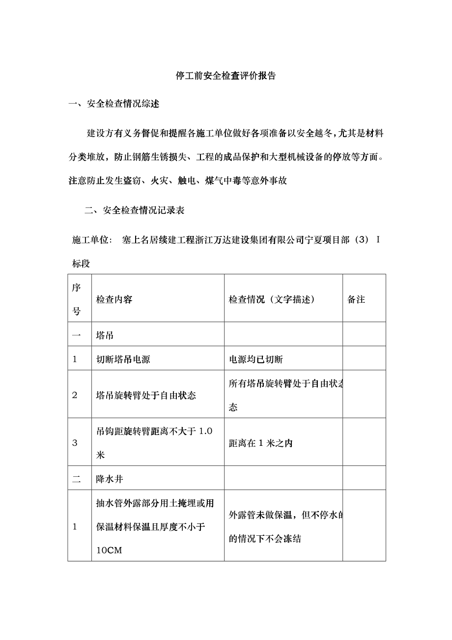 停工前安全检查报告_第1页