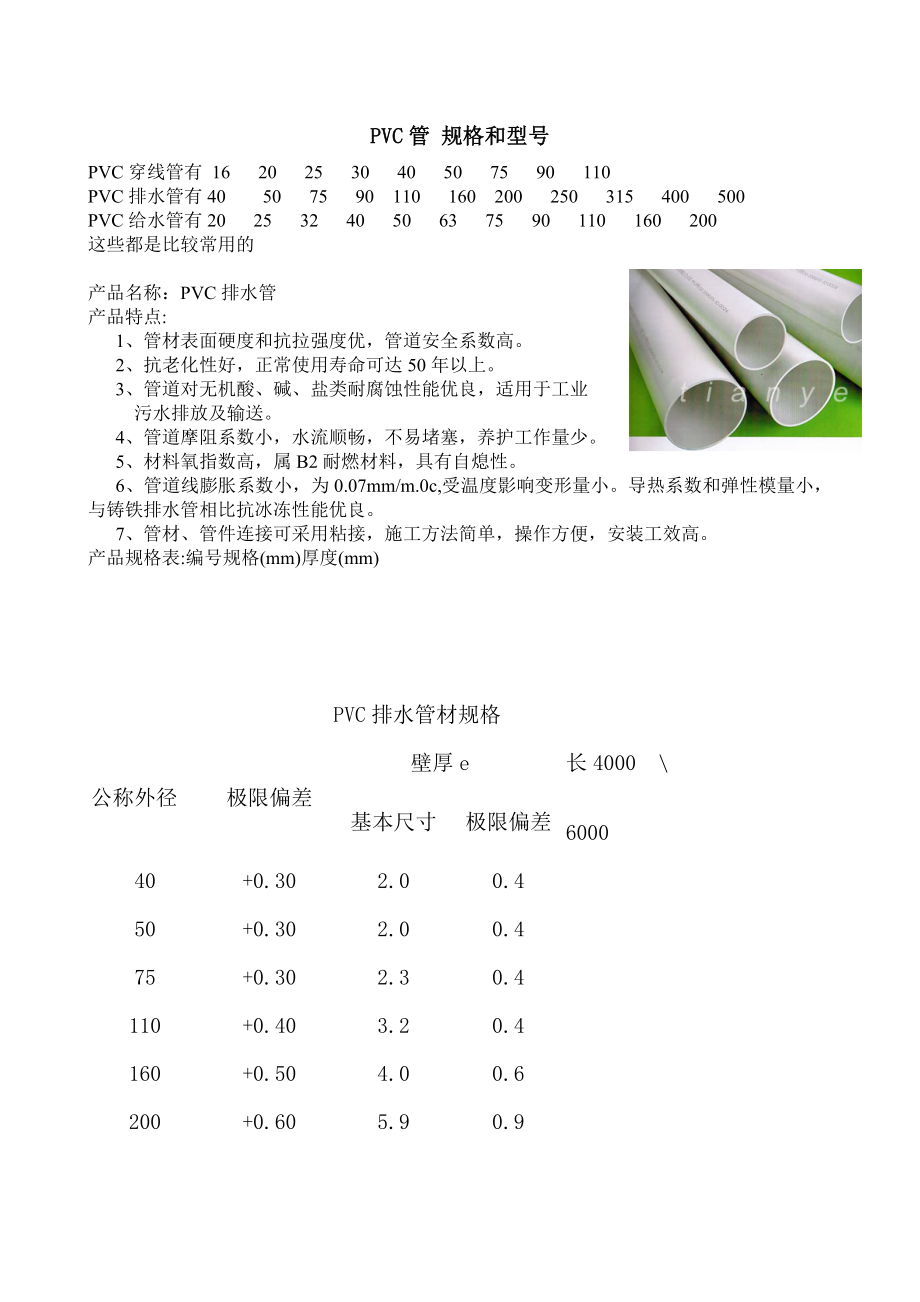 PVC管_规格和型号_第1页