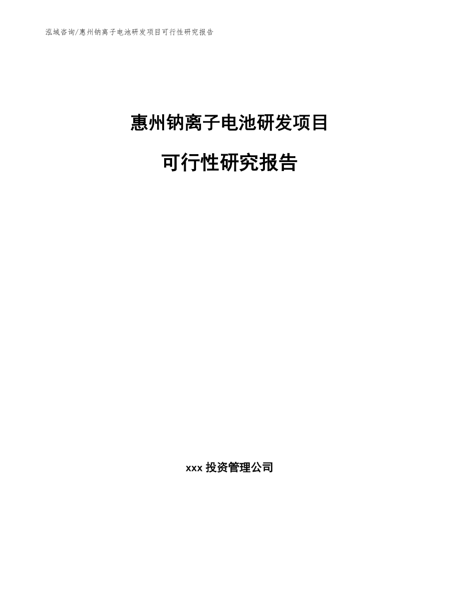 惠州钠离子电池研发项目可行性研究报告_范文_第1页