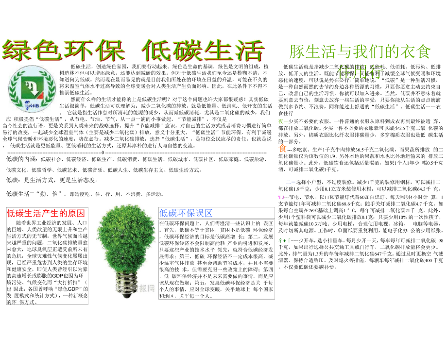 低碳环保 绿色生活手抄报_第1页