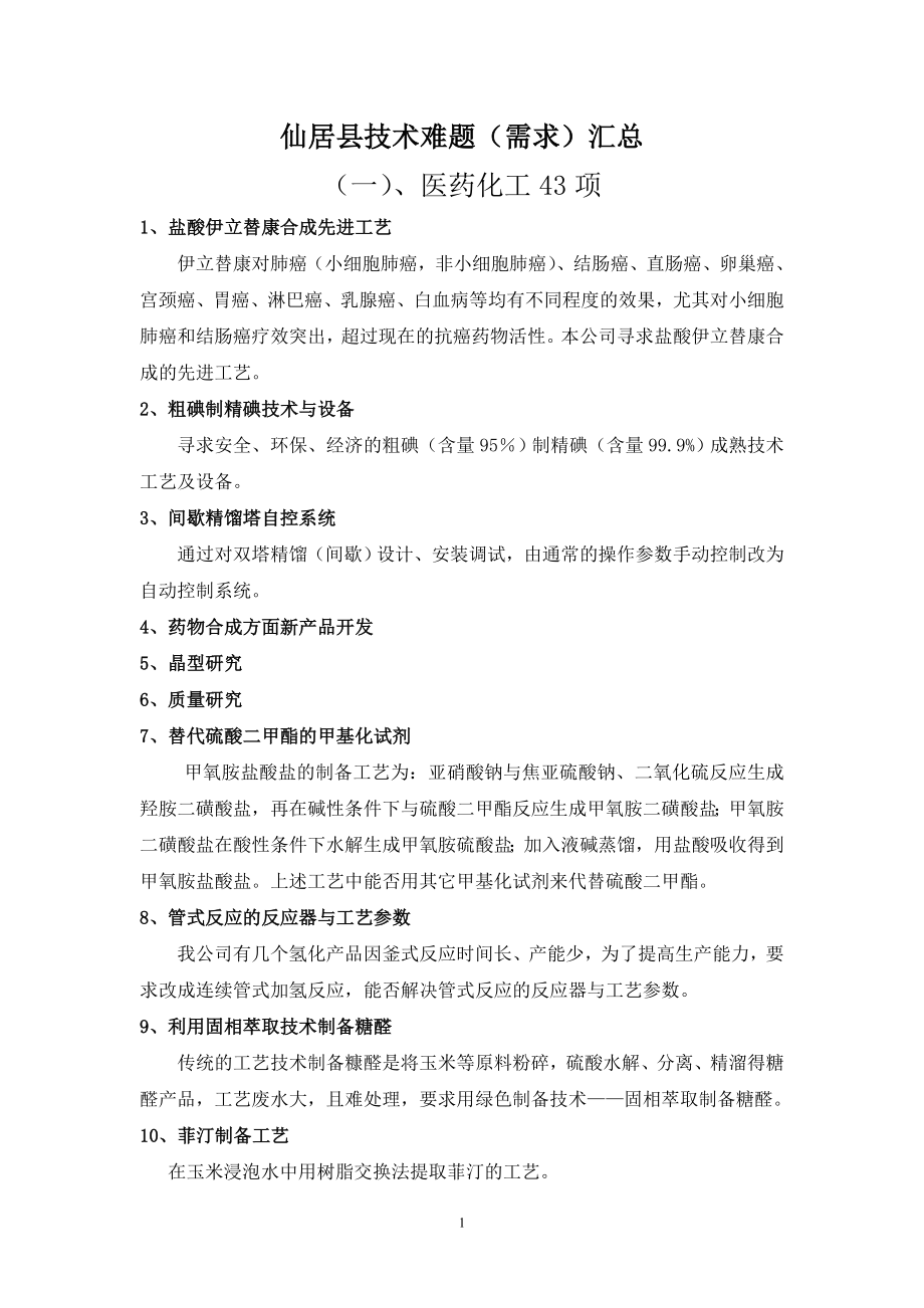 仙居县技术难题(需求)汇总_第1页