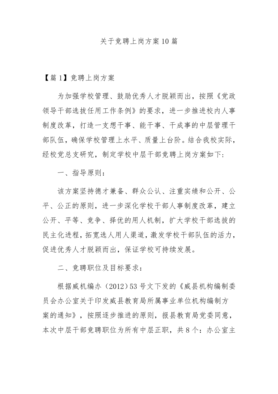 关于竞聘上岗方案10篇_第1页