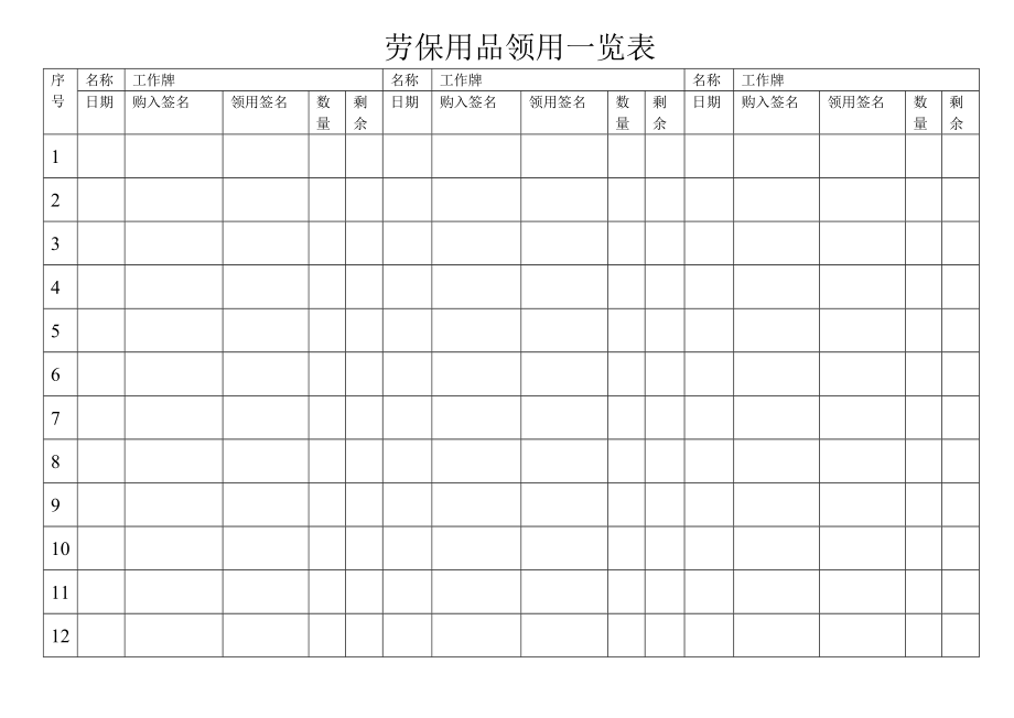 劳保印刷品领用一览表_第1页