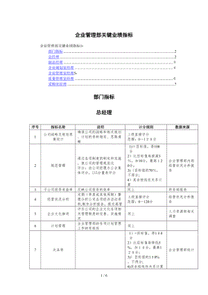 企业管理部关键业绩指标KPI