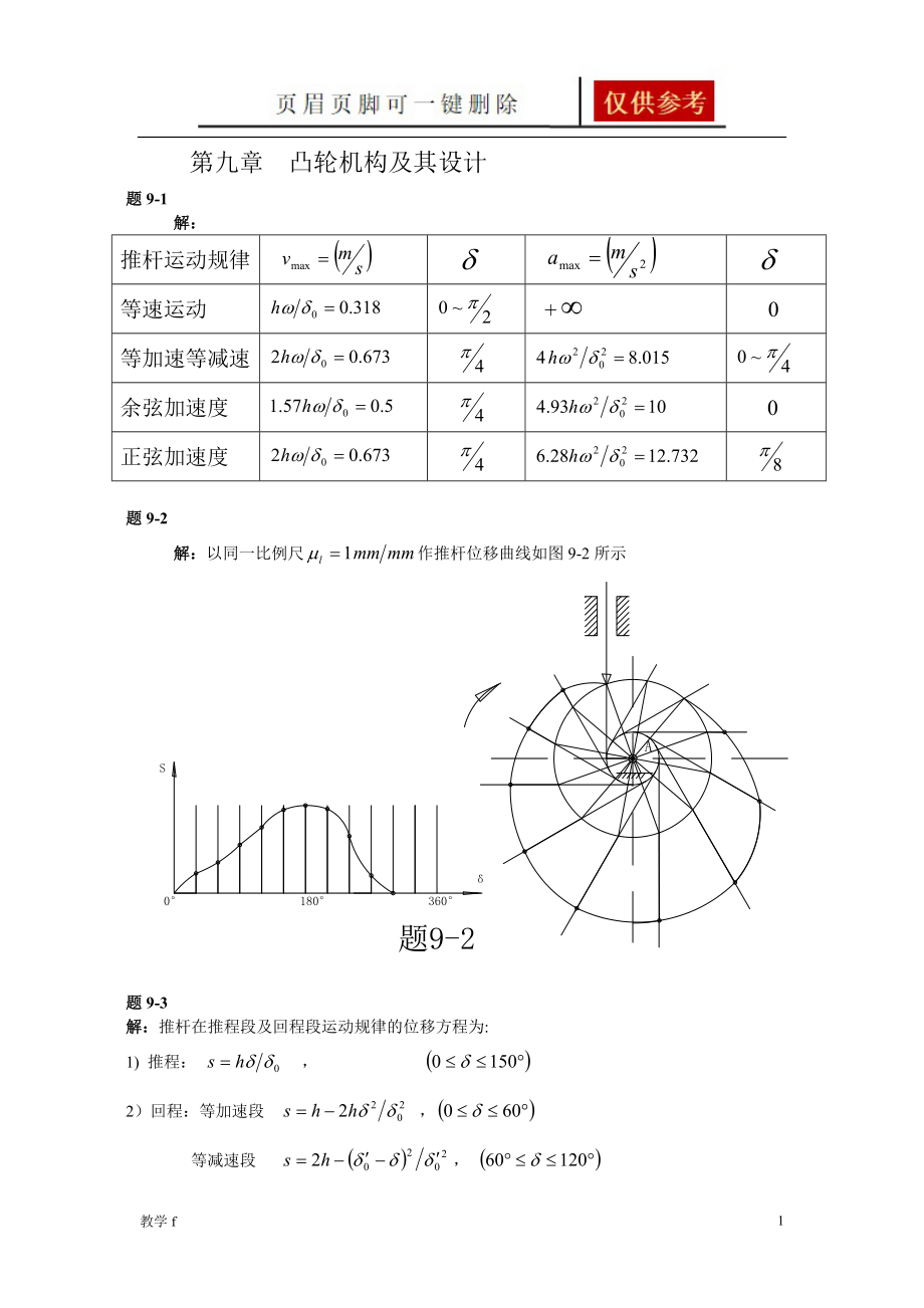 機械原理第九章 凸輪機構及設計習題答案【答案類別】_第1頁